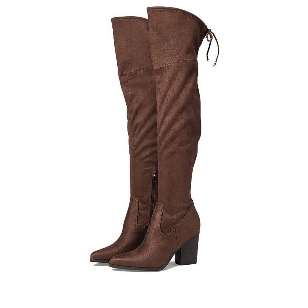 Marc Fisher Okun Over The Knee Boot 9M Faux Suede Dark Brown 200 Block Heel NWT
